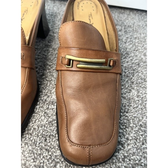 Thom Mcan Leather Heel Slip On Loafer mule Women’s 9 Gold Detail Block Heel - Picture 7 of 13